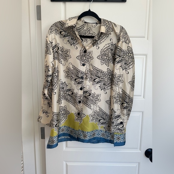 Zara Women's Paisley Button-Up Shirt - Cream, Black, Yellow, Blue - Picture 1 of 3